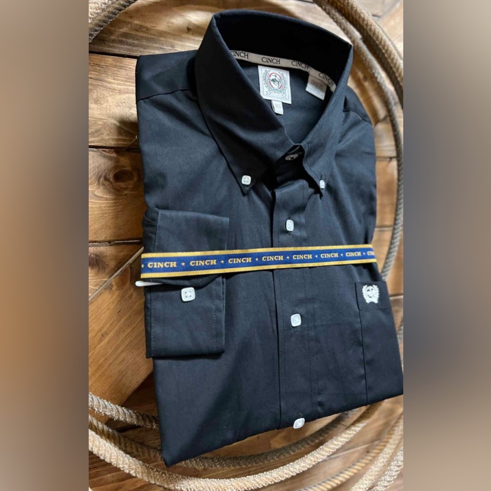 Cinch Men’s Solid Black Long-Sleeve Button Down - M - Picture 3 of 11